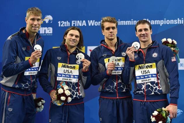 USA Silver Medal 4x100m Medley Relay Doha Qatar 07-12-2014 Hamad Aquatic Centre, 12th FINA World Swimming Championships (25m). andreaxstaccioli
