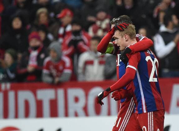 10.12.2014, xjhx, Fussball Champions League, FC Bayern Muenchen - ZSKA Moskau, v.l. Bastian Schweinsteiger (FC Bayern Muenchen), Sebastian Rode (FC Bayern Muenchen) Torjubel, Goal celebration, celebrate the goal 2:0