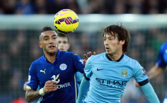 Aktuell Fußball, England, Premier League, Leicester City - Manchester City Leicester City v Manchester City . . Leicester, UK . . 13.12.2014 Danny Simpson (LC) David Silva (MC) 