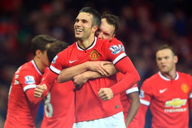 Robin van Persie of Manchester United ManU celebrates scoring his sides third goal - Manchester United vs. Liverpool - Barclay s Premier League - Old Trafford - Manchester - 14 12 2014 Pic Philip Oldham Sportimage EDITORIAL USE ONLY. No use with unauthorised audio, video, data, fixture lists, club league logos or live services. Online in-match use limited to 120 images, no video emulation. No use in betting, games or single club league player publications.
