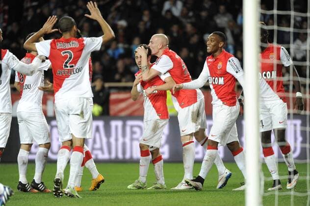 Aktuell Fußball, Frankreich, Ligue 1, AS Monaco - Olympique Marseille EQUIPE DE FOOTBALL DE MONACO - Bernardo SILVA - Andrea RAGGI - ANTHONY MARTIAL - ATTITUDE - JOIE FOOTBALL : Monaco vs Marseille - Ligue 1 - 14 12 2014 FEP Panoramic 