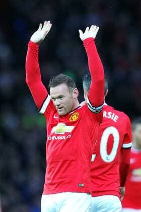 14.12.2014. Manchester, England. Premier League. Manchester United ManU versus FC Liverpool. Manchester United forward Wayne Rooney raises his arms to the sky after scoring a goal xPaulxKeevilx  ActionPlus11583202