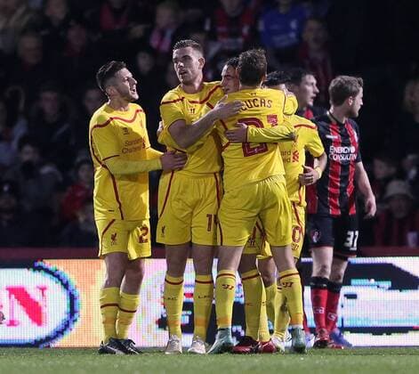 Liverpool s Lazar Markovic celebrates scoring his sides second goal Capital One Cup- Bournemouth vs Liverpool - Goldsands Stadium - England - 17th December 2014 - Picture David Klein Sportimage EDITORIAL USE ONLY. No use with unauthorised audio, video, data, fixture lists, club league logos or live services. Online in-match use limited to 120 images, no video emulation. No use in betting, games or single club league player publications.