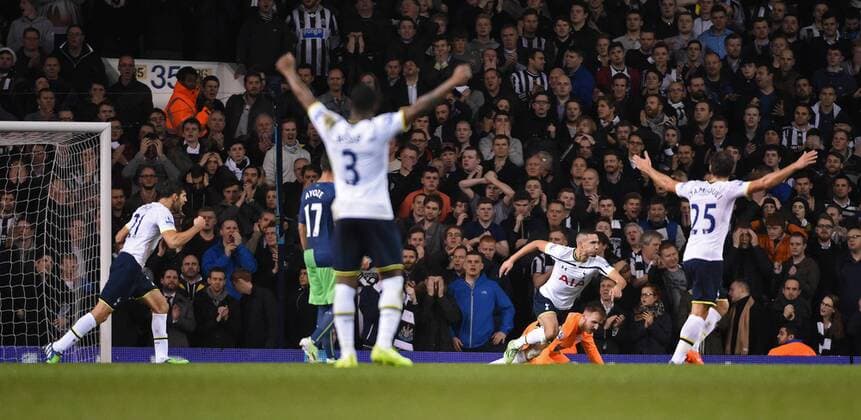17.12.2014. White Hart Lane, Tottenham, London, England. Capital One Cup, quarterfinal. Tottenham Hotspur - Newcastle United Nabil Bentaleb scores the opener for Spurs xJonxBromleyx  ActionPlus11583607