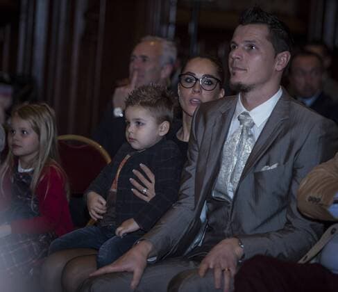 - BRUSSELS, BELGIUM: Daniel Van Buyten s wife Celine and Daniel Van Buyten and their son Lee-Roy pictured during the award ceremony for the National Trophy of Sports Merit 2014 (Trophee National du Merite Sportif - Nationale Trofee voor Sportverdienste), at the Brussels City Hall, Thursday 18 December 2014. JASPERxJACOBS  x04524882x