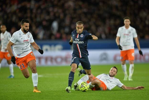 Lucas (psg) - Jamel Saihi (mon) - Abdelhamid El Kaoutari (mon) FOOTBALL : Paris SG vs Montpellier - Ligue 1 - 20 12 2014 AnthonyBIBARD FEP Panoramic 