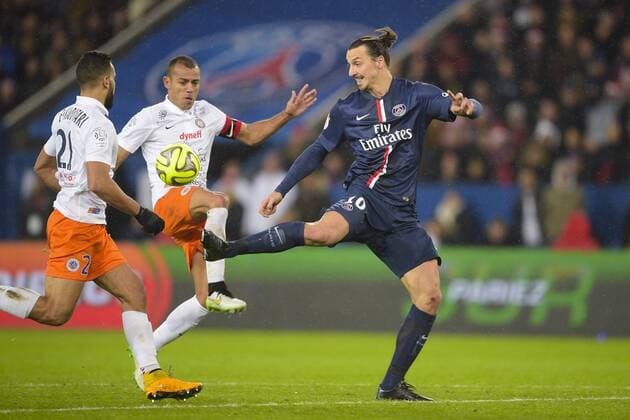 Zlatan Ibrahimovic (PSG) vs Vitorino HILTON - Abdelhamid EL KAOUTARI (Montpellier) FOOTBALL : PSG vs Montpellier - L1 - 20 12 2014 JBAutissier Panoramic 