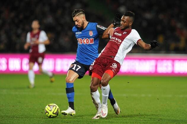 Cheick Doucoure (Metz) yannick ferreira Carrasco (Monaco) FOOTBALL : Metz vs Monaco - Ligue 1 - 20 12 2014 N.LeGouic FEP Panoramic 