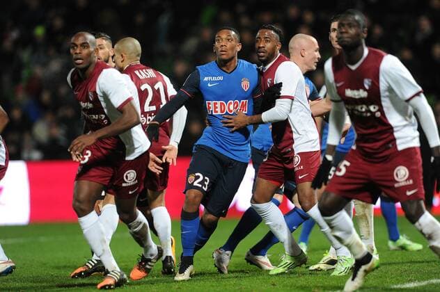 Jonathan Rivierez (Metz) Romain Metanire (Metz) Anthony Martial (Monaco) FOOTBALL : FC Metz vs AS Monaco - Ligue 1 - 20 12 2014 N.LeGouicFEP 