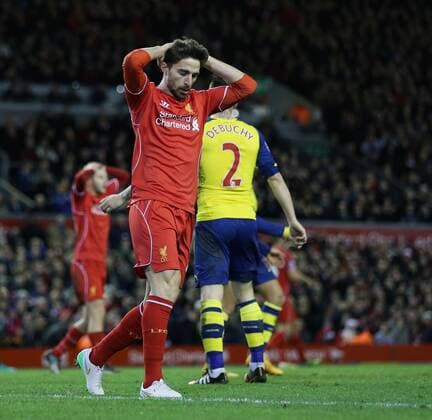 Aktuell Fußball, England, Premier League, FC Liverpool - FC Arsenal Liverpool s Fabio Borini looks on dejected Barclays Premier League - Liverpool vs Arsenal - Anfield - England - 21st December 2014 - Picture David Klein Sportimage EDITORIAL USE ONLY. No use with unauthorised audio, video, data, fixture lists, club league logos or live services. Online in-match use limited to 120 images, no video emulation. No use in betting, games or single club league player publications.