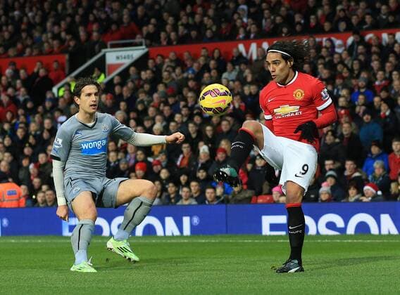 Manchester United ManU s Radamel Falcao in action Barclays Premier League - Manchester United vs Newcastle United - Old Trafford - England - 26th December 2014 - Picture David Klein Sportimage EDITORIAL USE ONLY. No use with unauthorised audio, video, data, fixture lists, club league logos or live services. Online in-match use limited to 120 images, no video emulation. No use in betting, games or single club league player publications.