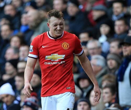 Manchester United ManU s Phil Jones looks on dejected Barclays Premier League - Tottenham Hotspur vs Manchester United - White Hart Lane - England - 28th December 2014 - Picture David Klein Sportimage EDITORIAL USE ONLY. No use with unauthorised audio, video, data, fixture lists, club league logos or live services. Online in-match use limited to 120 images, no video emulation. No use in betting, games or single club league player publications.
