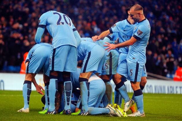 01.01.2015. Manchester, England. Barclays Premier League. Manchester City versus Sunderland. Manchester City midfielder Yaya Toure celebrates scoring his teams first goal (1-0) with Thundering shot xPaulxKeevilx  ActionPlus11585858