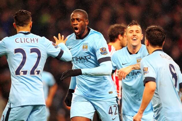 01.01.2015. Manchester, England. Barclays Premier League. Manchester City versus Sunderland. Manchester City midfielder Yaya Toure celebrates scoring his teams first goal for 1-0 xPaulxKeevilx  ActionPlus11585860