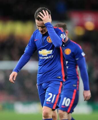 Ander Herrera OF Manchester United ManU dejected as he walks off - Barclays Premier League - Stoke City vs Manchester Utd - Stoke - England - 1st January 2015 - Picture Simon Bellis Sportimage EDITORIAL USE ONLY. No use with unauthorised audio, video, data, fixture lists, club league logos or live services. Online in-match use limited to 120 images, no video emulation. No use in betting, games or single club league player publications.