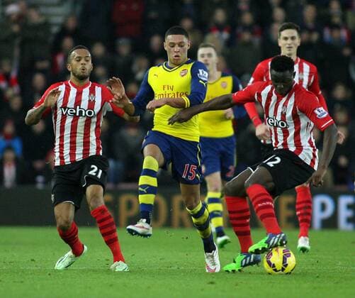 Football - 2014 2015 Premier League - Southampton vs. Arsenal Southampton s Victor Wanyama turns away from Alex Oxlade-Chamberlain of Arsenal at St Mary s Stadium Southampton Colorsport Shaun Boggust 
