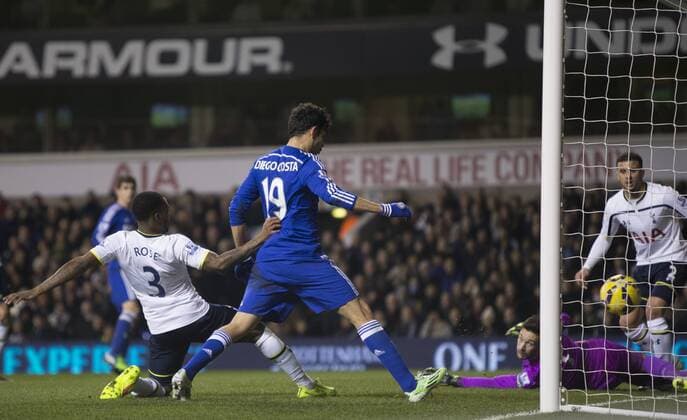 01.01.2015. London, England. Barclays Premier League. Tottenham versus Chelsea. Chelsea s Diego Costa scores the opening goal. xNigelxCookex  ActionPlus11585898