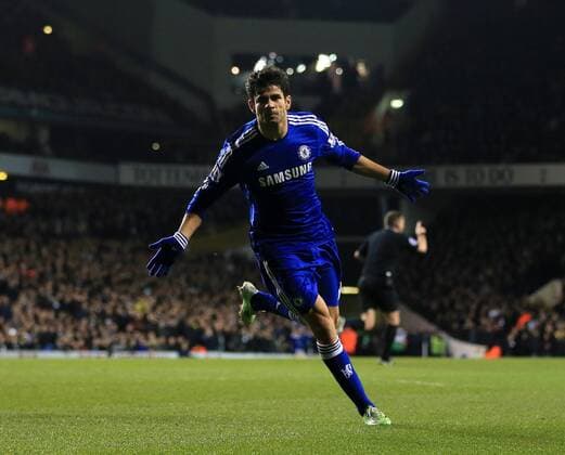 Chelsea s Diego Costa celebrates scoring his sides opening goal Barclays Premier League - Tottenham Hotspur vs Chelsea - White Hart Lane - England - 1st January 2015 - Picture David Klein Sportimage EDITORIAL USE ONLY. No use with unauthorised audio, video, data, fixture lists, club league logos or live services. Online in-match use limited to 120 images, no video emulation. No use in betting, games or single club league player publications.