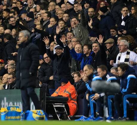 Tottenham s fans hold up 5 fingers to mock Chelsea s Jose Mourinho Barclays Premier League - Tottenham Hotspur vs Chelsea - White Hart Lane - England - 1st January 2015 - Picture David Klein Sportimage EDITORIAL USE ONLY. No use with unauthorised audio, video, data, fixture lists, club league logos or live services. Online in-match use limited to 120 images, no video emulation. No use in betting, games or single club league player publications.