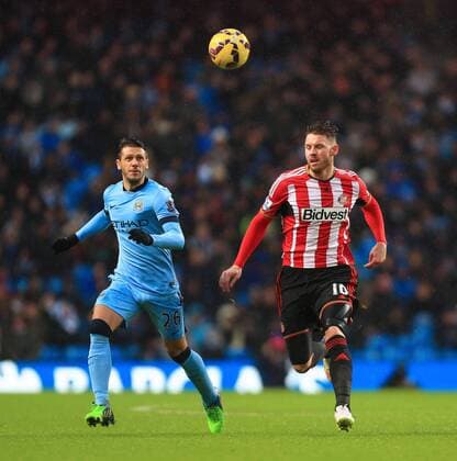Martin Demichelis of Manchester City and Connor Wickham of Sunderland - Manchester City vs. Sunderland - Barclay s Premier League - Etihad Stadium - Manchester - 28 12 2014 Pic Philip Oldham Sportimage EDITORIAL USE ONLY. No use with unauthorised audio, video, data, fixture lists, club league logos or live services. Online in-match use limited to 120 images, no video emulation. No use in betting, games or single club league player publications.