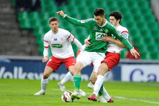 Ricky Van Wolfswinkel (saint etienne) vs Vincent Muratori (nancy) FOOTBALL : Saint Etienne vs Nancy - Coupe de France - 04 01 2015 FredericChambert Panoramic 