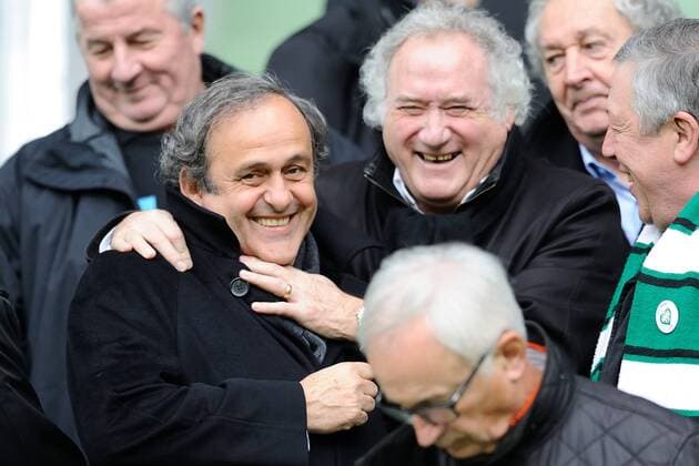 Michel Platini (president uefa et ancien vert) et Herve Revelli (ancien vert) FOOTBALL : Saint Etienne vs Nancy - Coupe de France - 04 01 2015 FredericChambert Panoramic 