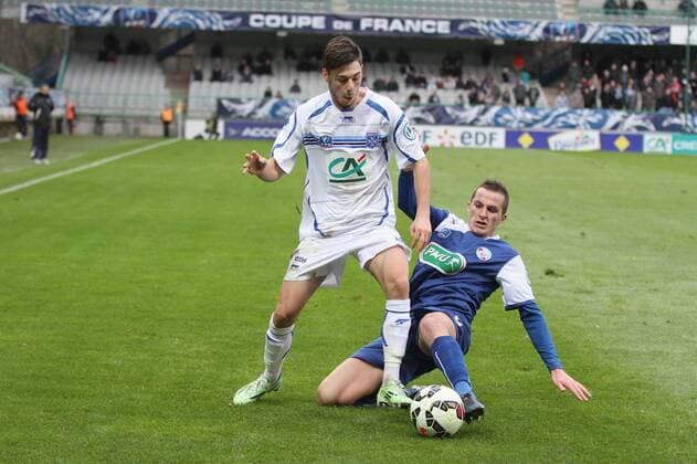 (Auxerre) Gregory Berthier (Strasbourg) Jeremy Grimm FOOTBALL : Auxerre vs Strasbourg - 32eme Coupe de France - 04 01 2015 StephanieGrossetete Panoramic 