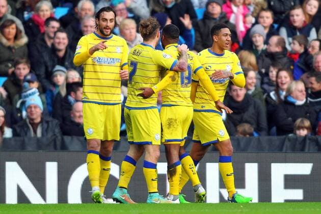 04.01.2015. Manchester, England. FA Cup 3rd Round. Manchester City versus Sheffield Wednesday. Sheffield Wednesday forward Atdhe Nuhiu celebrates scoring his teams first goal xPaulxKeevilx  ActionPlus11586780