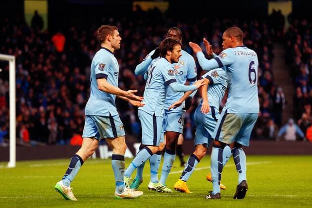 04.01.2015. Manchester, England. FA Cup 3rd Round. Manchester City versus Sheffield Wednesday. Manchester City midfielder James Milner celebrates scoring his teams first and equalising goal xPaulxKeevilx  ActionPlus11586878