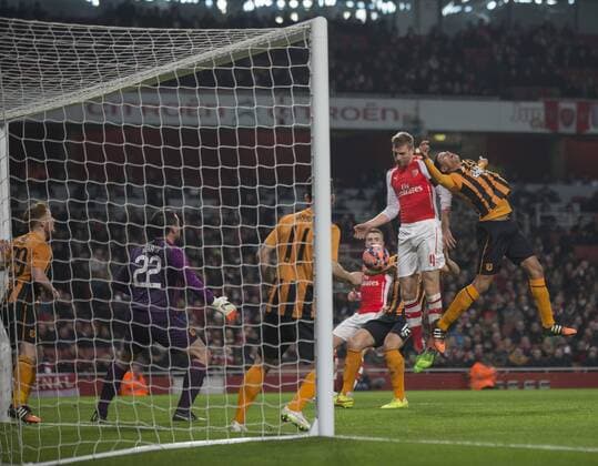 04.01.2015. London, England. FA Cup 3rd Round. Arsenal versus Hull. Arsenal s Per Mertesacker scores the opening goal. xNigelxCookex  ActionPlus11586941