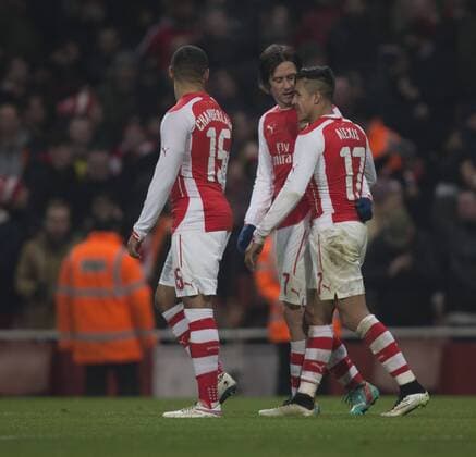 04.01.2015. London, England. FA Cup 3rd Round. Arsenal versus Hull. Arsenal players celebrate their second goal. xNigelxCookex  ActionPlus11586996