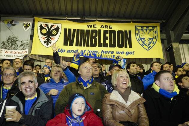Aktuell FuÃŸball, England, FA Cup, AFC Wimbledon 05.01.2015. London, England. FA Cup 3rd Round. AFC Wimbledon. AFC Wimbledon fans xCraigxMercerx  ActionPlus11587270