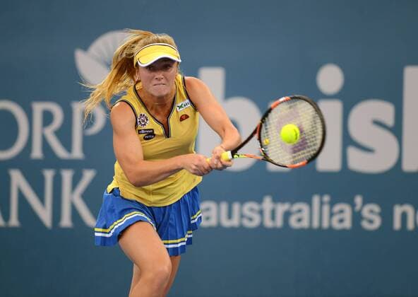 Elina Svitolina (UKR) in Aktion. Brisbane International 2015, Brisbane, Australien