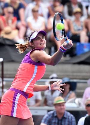 08.01.2015. Auckland, New Zealand. Germany s Julia Goerges in action on Quarter Finals day at the ASB Classic WTA Tennis Damen International. ASB Tennis Centre, Auckland, New Zealand. xAndrewxCornagax  ActionPlus11587732