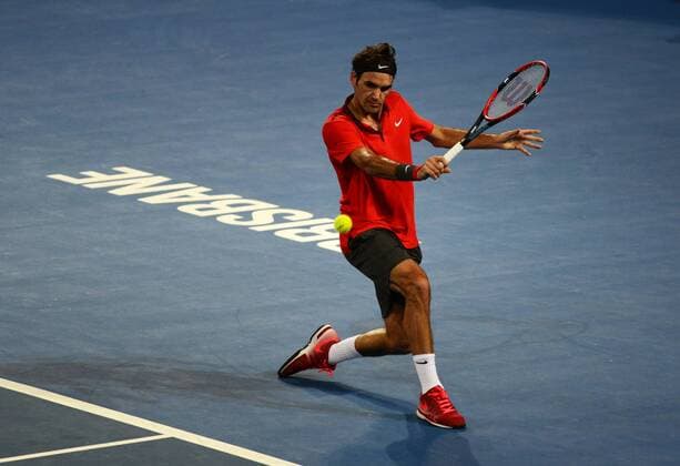 Roger Federer (SUI) in Aktion. Brisbane International 2015, Brisbane, Australien