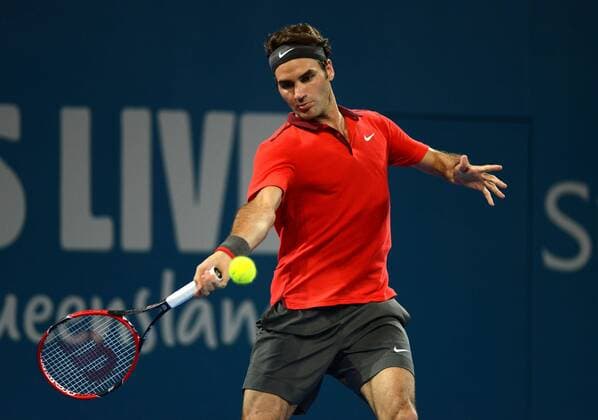 Roger Federer (SUI) in Aktion. Brisbane International 2015, Brisbane, Australien