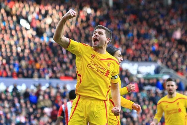 Steven Gerrard of Liverpool punches the air in celebration following Lazar Markovic s opening goal - Sunderland vs. Liverpool - Barclay s Premier League - Stadium of Light - Sunderland - 10 01 2015 Pic Philip Oldham Sportimage EDITORIAL USE ONLY. No use with unauthorised audio, video, data, fixture lists, club league logos or live services. Online in-match use limited to 120 images, no video emulation. No use in betting, games or single club league player publications.