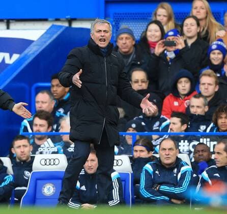 Chelsea s Jose Mourinho looks on Premier League - Chelsea vs Newcastle United - Stamford Bridge - England - 10th January 2015 - Picture David Klein Sportimage EDITORIAL USE ONLY. No use with unauthorised audio, video, data, fixture lists, club league logos or live services. Online in-match use limited to 120 images, no video emulation. No use in betting, games or single club league player publications.