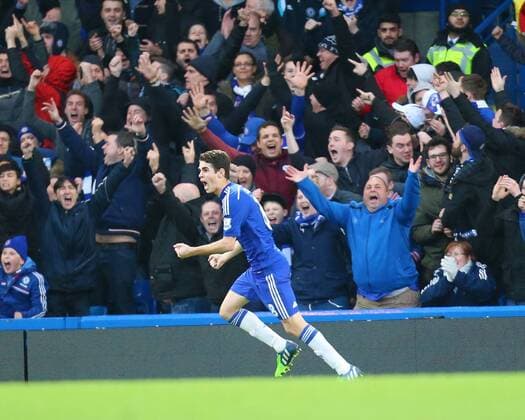 Aktuell FuÃŸball, England, Premier League, FC Chelsea - Newcastle United 11.01.2015. London, England. Barclays Premier League. Chelsea versus Newcastle United. Chelsea midfielder Oscar (8) celebrates the first goal. xChakirxDahmanix  ActionPlus11588258