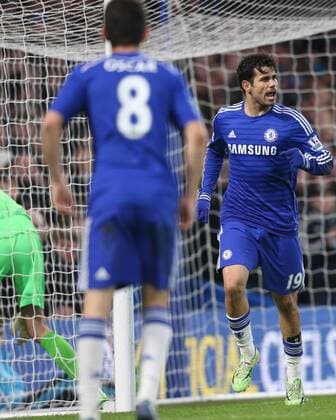 Aktuell FuÃŸball, England, Premier League, FC Chelsea - Newcastle United 11.01.2015. London, England. Barclays Premier League. Chelsea versus Newcastle United. Chelsea forward Diego Costa (19) celebrates as he scores the second goal. xChakirxDahmanix  ActionPlus11588312