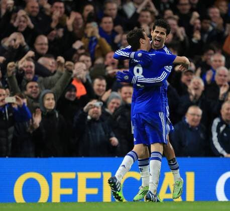 Aktuell Fußball, England, Premier League, FC Chelsea - Newcastle United Chelsea s Diego Costa celebrates scoring his sides second goal Premier League - Chelsea vs Newcastle United - Stamford Bridge - England - 10th January 2015 - Picture David Klein Sportimage EDITORIAL USE ONLY. No use with unauthorised audio, video, data, fixture lists, club league logos or live services. Online in-match use limited to 120 images, no video emulation. No use in betting, games or single club league player publications.