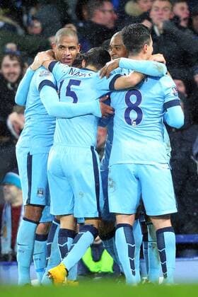 10.01.2015. Liverpool, England. Barclays Premier League. Everton versus Manchester City. Manchester City midfielder Fernandinho celebrates scoring his teams first goal xPaulxKeevilx  ActionPlus11588340