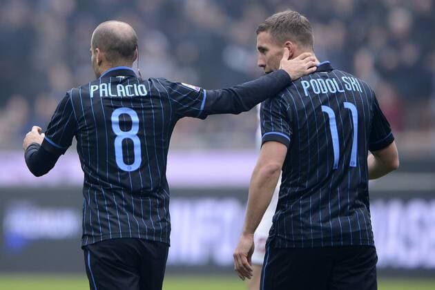 Rodrigo Palacio, Lukas Podolski Inter Milano 11-01-2015 Stadio Giuseppe Meazza - Football, Serie A Inter Mailand vs. Genoa CFC. giuseppexceleste