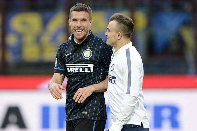 Lukas Podolski, Xherdan Shaqiri Inter Milano 11-01-2015 Stadio Giuseppe Meazza - Football, Serie A Inter Mailand vs. Genoa CFC. giuseppexceleste