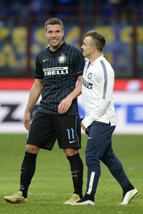 Lukas Podolski, Xherdan Shaqiri Inter Milano 11-01-2015 Stadio Giuseppe Meazza - Football, Serie A Inter Mailand vs. Genoa CFC. giuseppexceleste