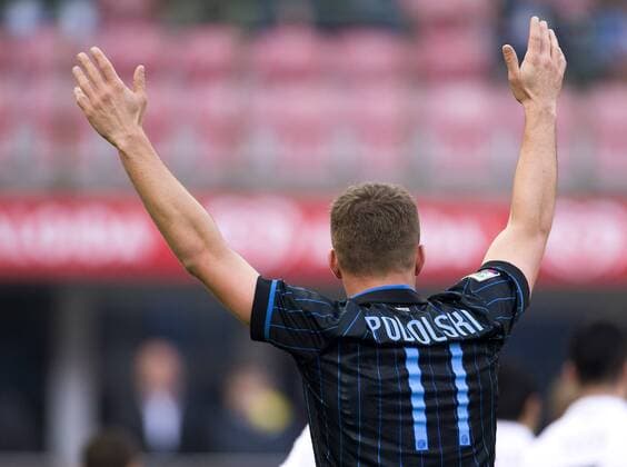 PODOLSKI Lukas Team Inter Mailand Italienische Fussball Liga serie A Inter-Genua 3 : 1 mit Lukas Podolski am 11.Januar 2015 im Meazza Stadion in Mailand 