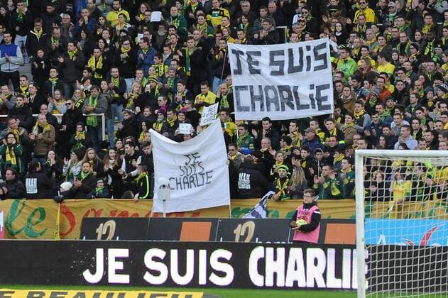 Aktuell Fußball, Frankreich, Solidarität mit den Opfern des Terroranschlags auf Charlie Hebdo FOOTBALL : FC Nantes Fans - Ligue 1 - 11 01 2015 N.LeGouicFEP 