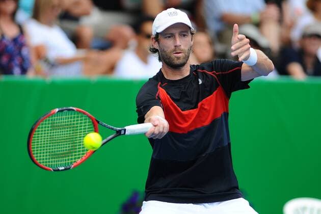 12.01.2015. Auckland, New Zealand. Stephane Robert from France during his qualifying match at the Heineken Open. ASB Tennis Centre, Auckland, New Zealand. Monday 12 January 2015. xChrisxSymesx  ActionPlus11588805