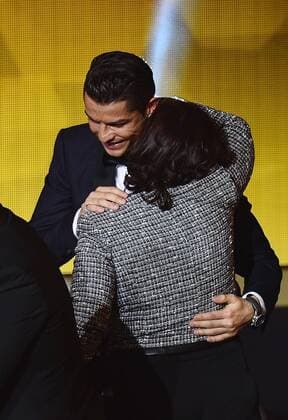 Jan. 12, 2015 - Zurich, Switzerland - CRISTIANO RONALDO (Portugal) winner of FIFA Ballon DOR 2014 poses emotioned with his mother Maria Dolores dos Santos Aveiro during the FIFA World Player Gala in Zurich. Soccer 2015 - FIFA Ballon DOR 2014  - ZUMAm119
