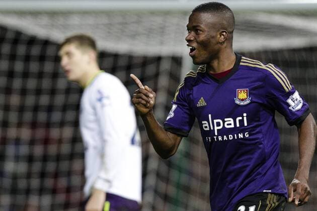 13.01.2015. London, England. FA Cup Third Round Replay. West Ham United - FC Everton. West Ham United s Enner Valencia celebrates his goal xCraigxMercerx  ActionPlus11589015